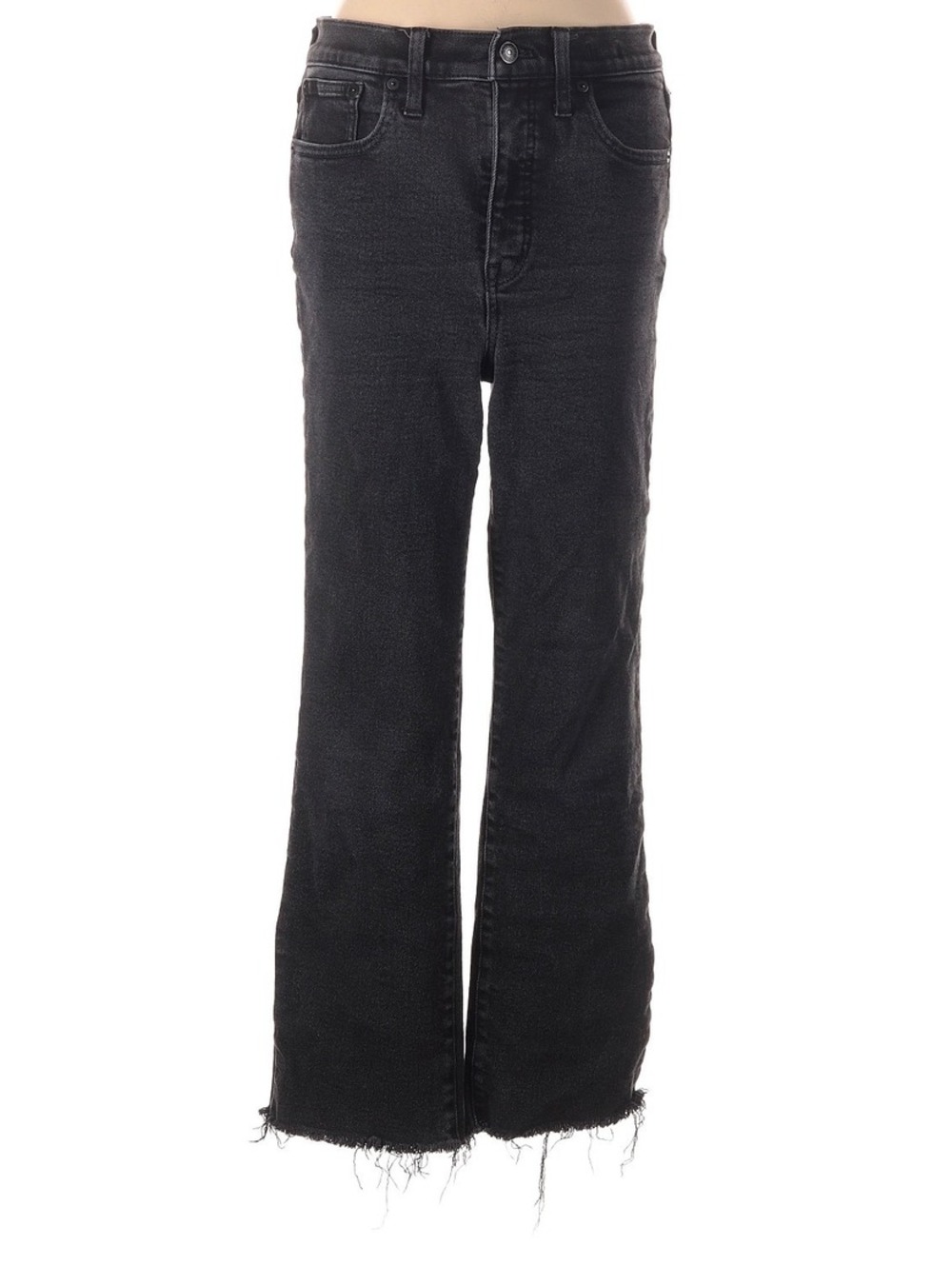 Madewell Black High-Rise Kick Out Crop Flare Raw Hem Jeans Size 28